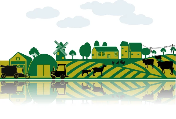 Agriculture landscape with machineries — Stock Vector