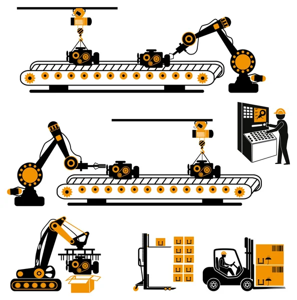 Automação na linha de produção e gestão de engenharia industrial — Vetor de Stock