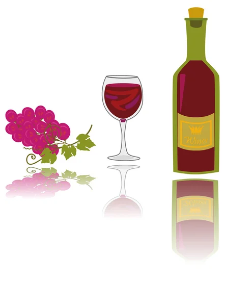 酒、 玻璃和葡萄 — 图库矢量图片