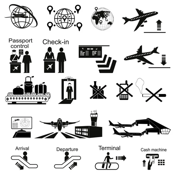 Conjunto de iconos del aeropuerto — Vector de stock