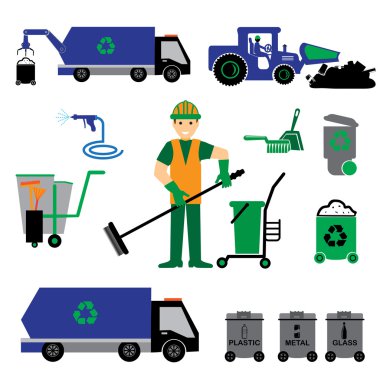 Set of trucks and containers clipart