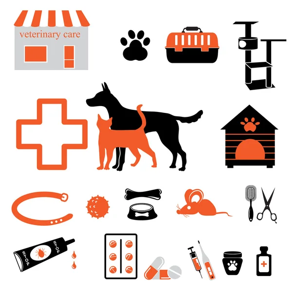 Zbiór ikon opieki nad zwierzętami — Wektor stockowy