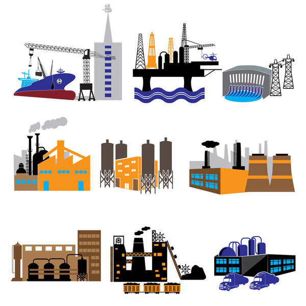 Factory and power plants icon set