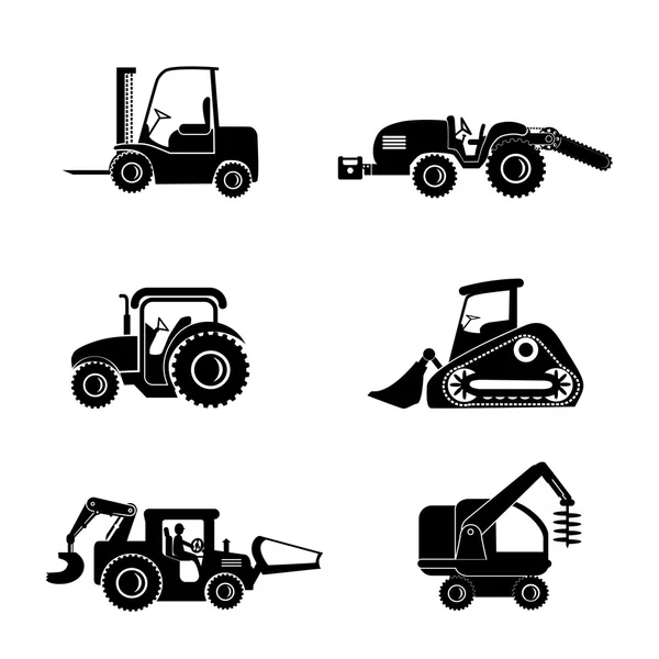 Icônes de machines de construction de tracteur — Image vectorielle