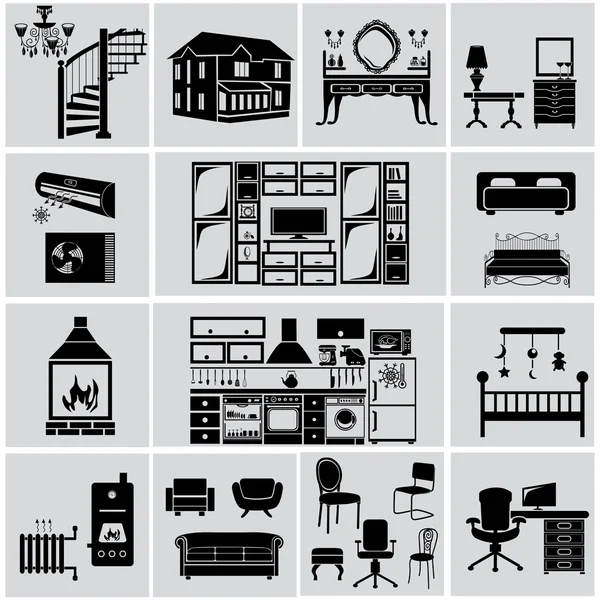 Muebles icono conjunto . — Archivo Imágenes Vectoriales