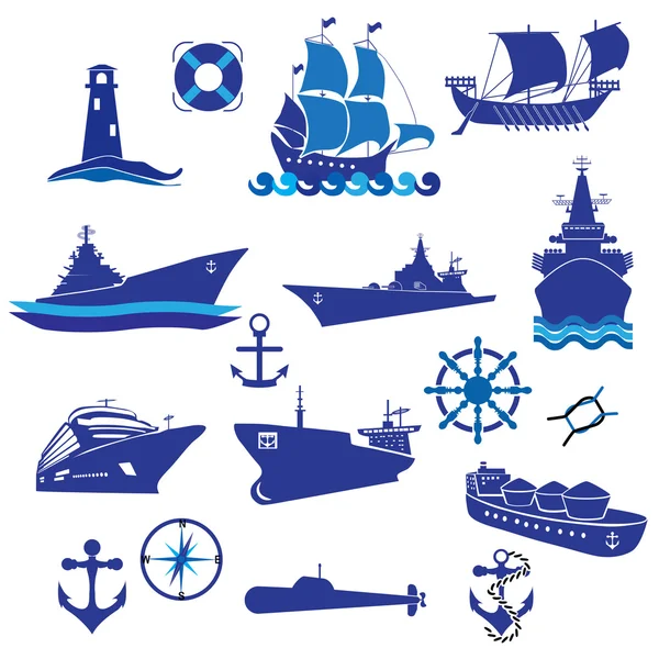 Conjunto de iconos de barcos y barcos — Vector de stock