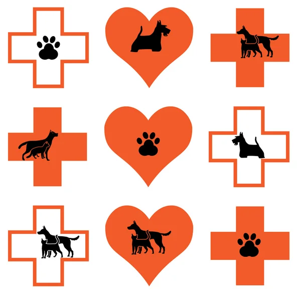 Symboles vétérinaires avec chien et chat — Image vectorielle