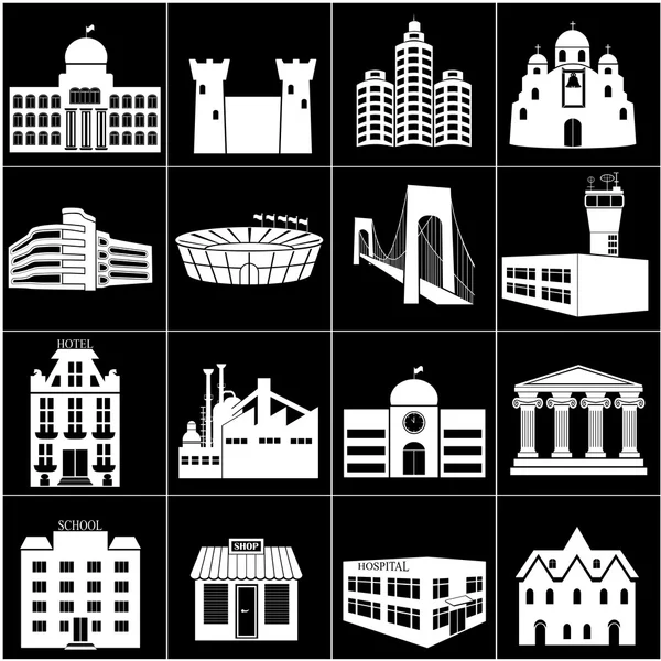 Edificios vector web iconos conjunto — Archivo Imágenes Vectoriales