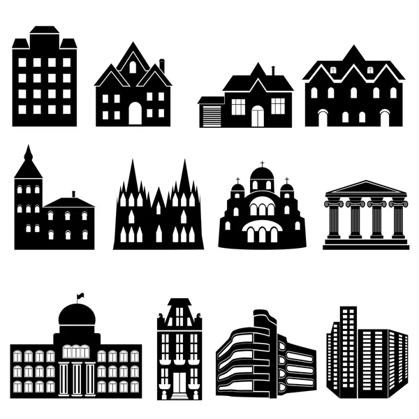 Buildings vector web icons set — Stock Vector