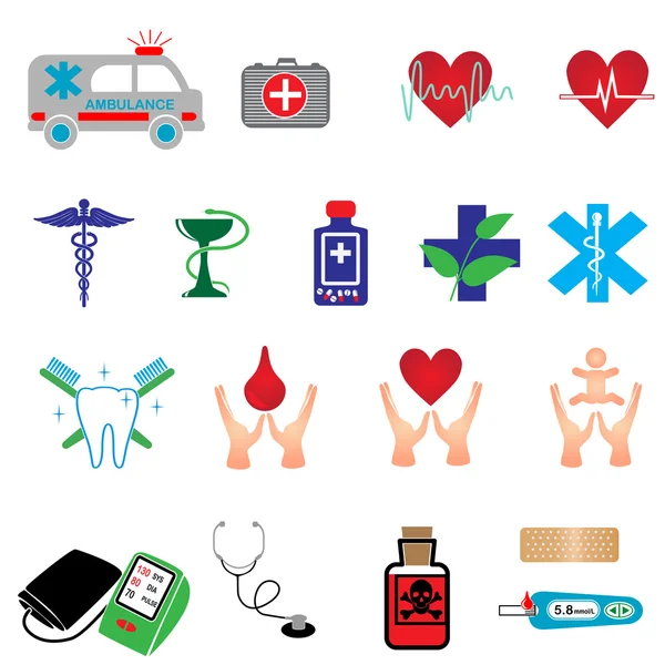 Ensemble d'icônes médicales couleur — Image vectorielle