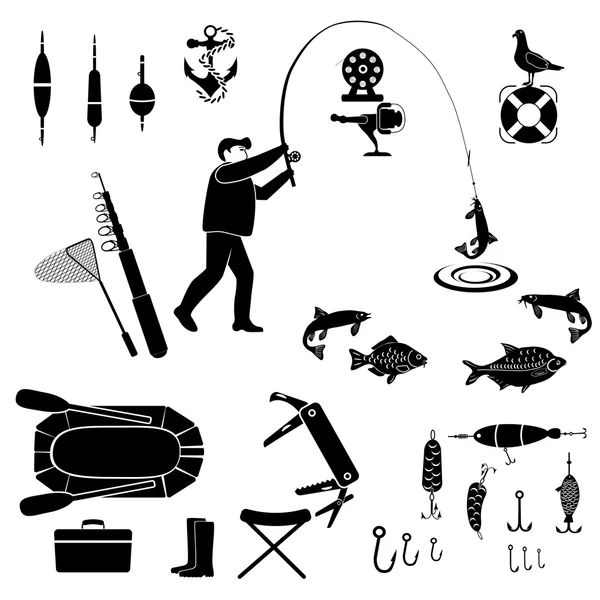 Icône de pêche ensemble — Image vectorielle