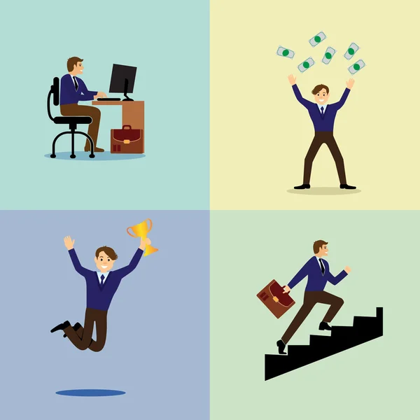 Life of a businessman, icons set — Stock Vector