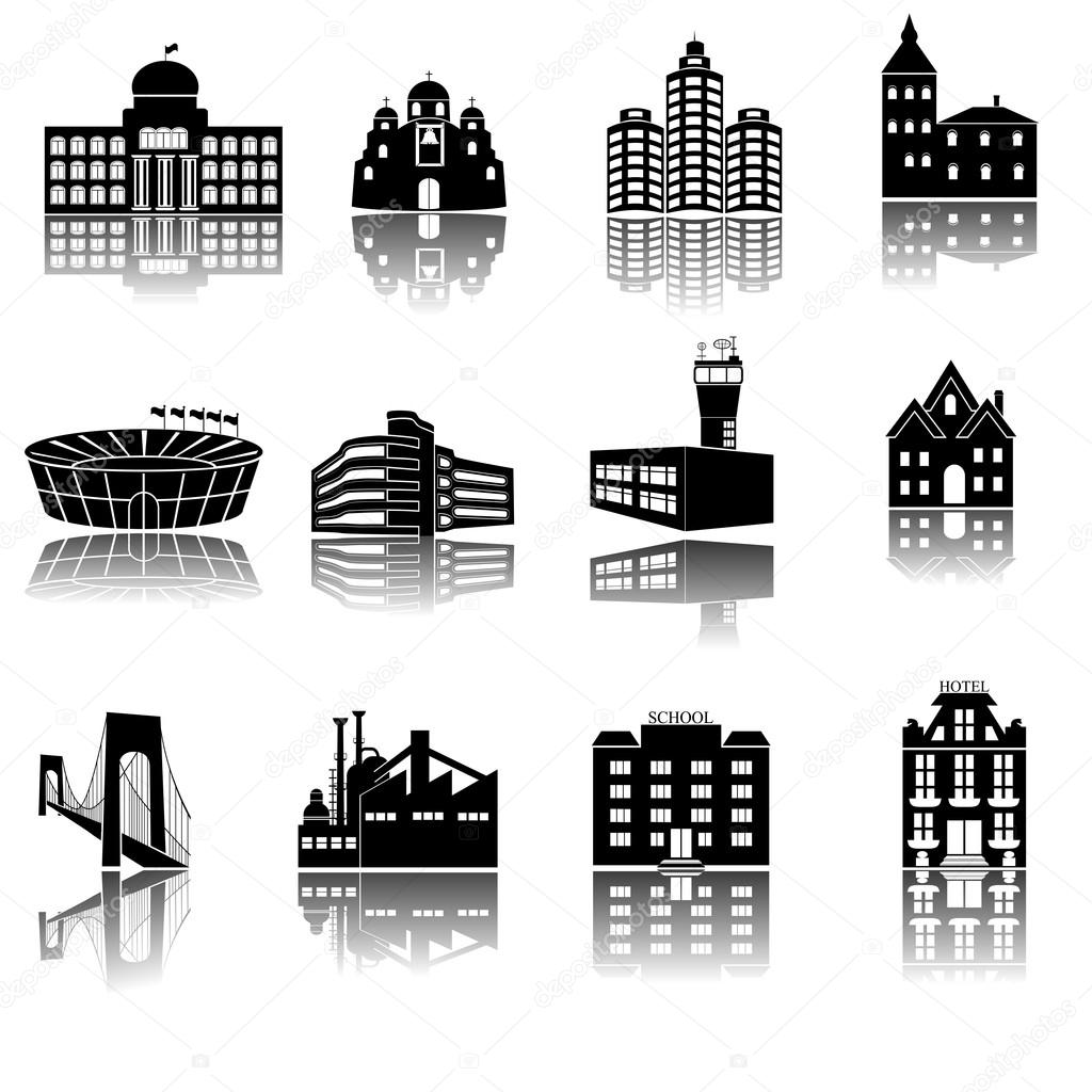 Buildings vector web icons set