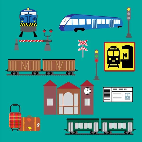Estación de tren e iconos de servicio . — Vector de stock
