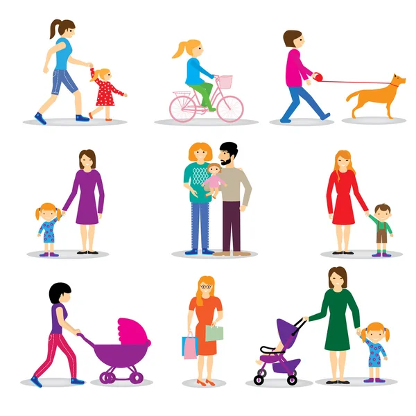 People's characters on stroll — Stock Vector
