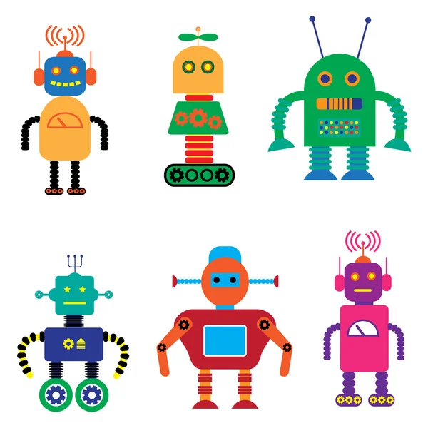 Robots retro coloridos — Archivo Imágenes Vectoriales