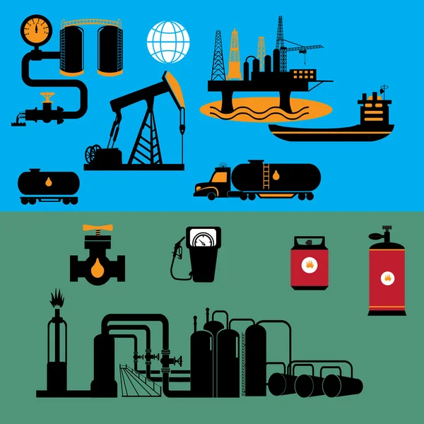 炼油厂厂图标和符号 — 图库矢量图片