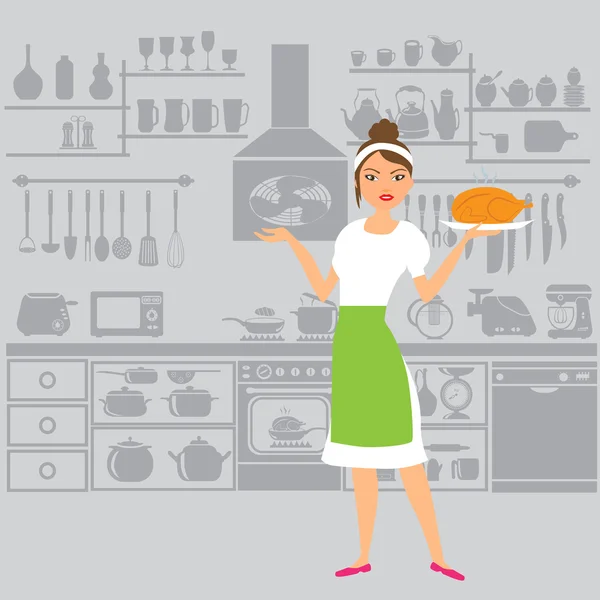 Belle femme chef dans la cuisine — Image vectorielle