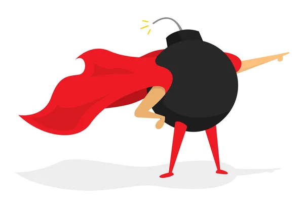 Bomb super hero standing with cape — Stock Vector