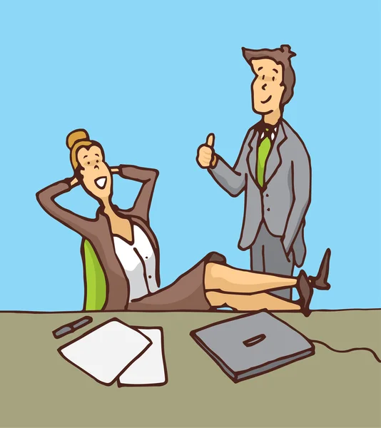 Homme d'affaires confiant et femme d'affaires en fonction — Image vectorielle