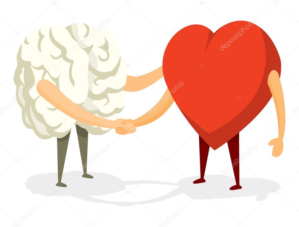 Brain and heart shaking hands