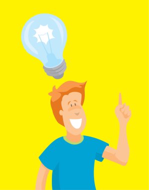 Bir fikir büyük ampul yukarıdaki ile olan adam