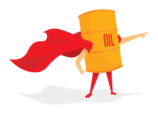 Oil barrel super hero standing with cape — Stock Vector