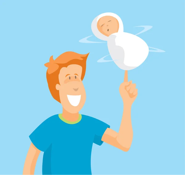 Man spinning baby like a basketball — Stock Vector
