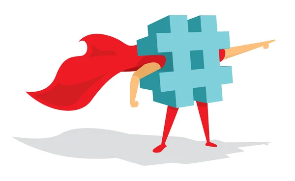 Hashtag super héros ou sujet tendance avec cape — Image vectorielle