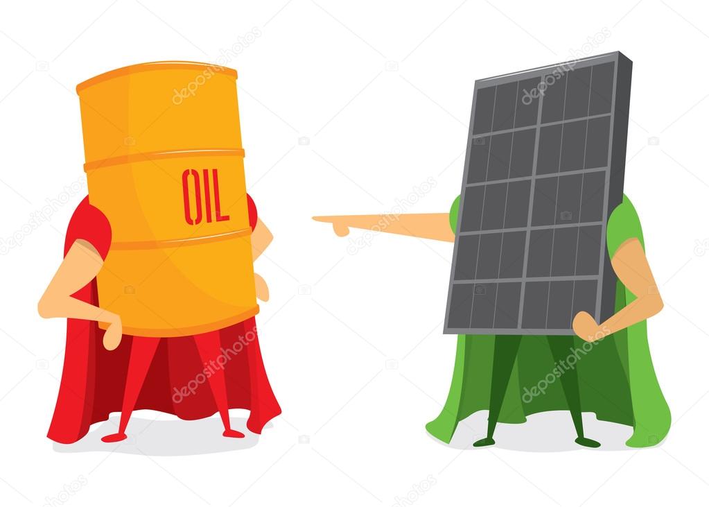 Oil barrel and solar energy panel battle Stock Vector Image by ©Curvabezier  #103300956