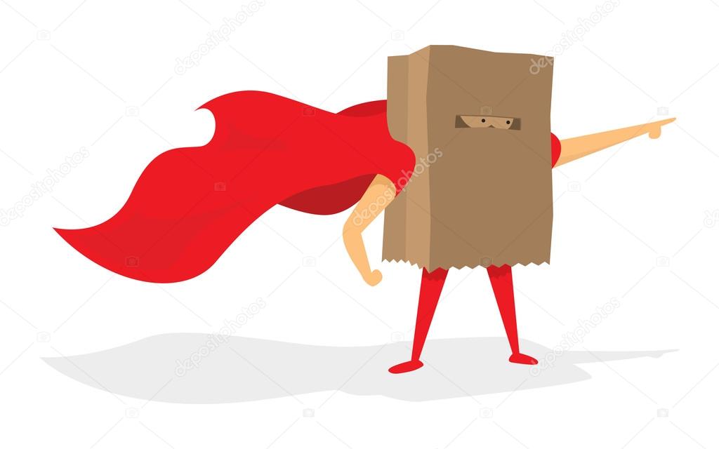 Anonymous super hero with paper bag and cape