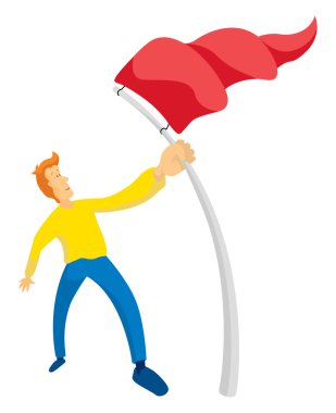 Man capturing or raising a red flag  clipart