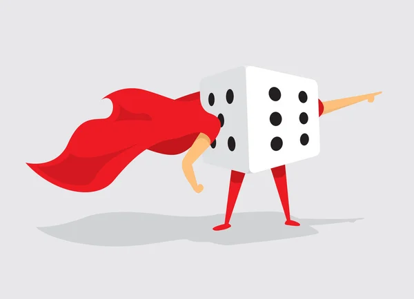 Super hero dice with cape saves the day — Stock Vector