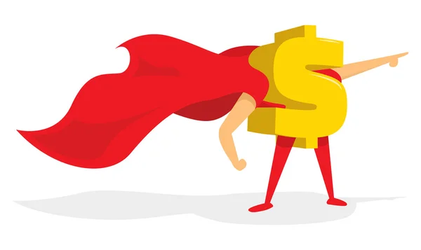 Money dollar sign super hero with cape — Stock Vector