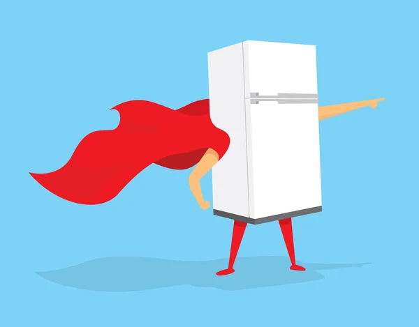Super eroe frigorifero in piedi con mantello — Vettoriale Stock