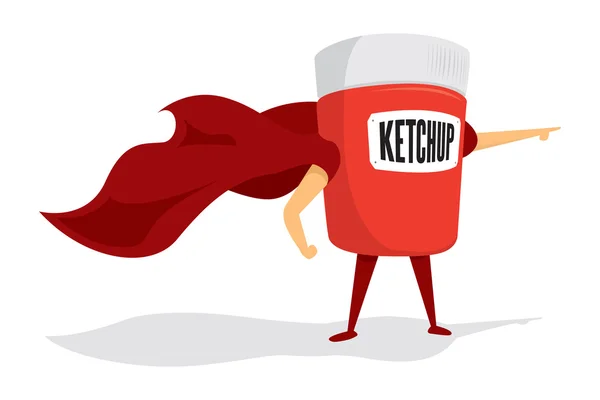 Vaso ketchup super eroe con mantello — Vettoriale Stock