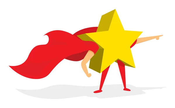 Shiny gold star huper hero with cape — Stock Vector