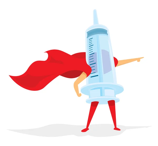 Syringe super hero standing with cape — Stock Vector