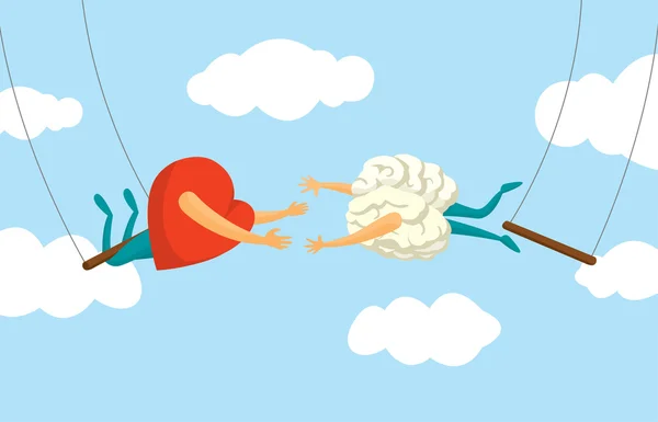 Srdce a mozek riskantní spolupráce na létající hrazdě — Stockový vektor