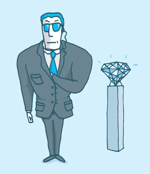 Wachmann kümmert sich um Diamanten — Stockvektor