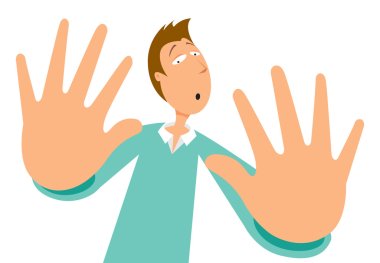Man frigthened and saying no clipart
