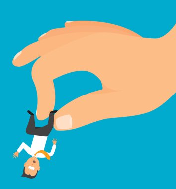Hand grabbing a tiny businessman or employee clipart
