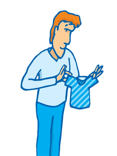 Man holding a tiny shirt — Stock Vector