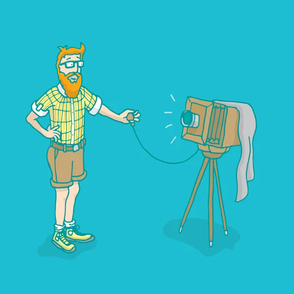 Hipster hombre tomando un fresco vintage selfie foto o fotografía — Vector de stock