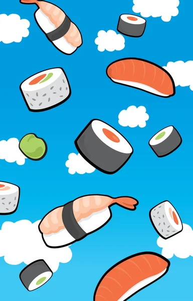 Sushi rain from the sky — Stock Vector