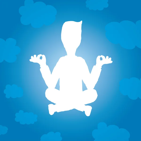 Verlichte yoga silhouet van man drijvende — Stockvector