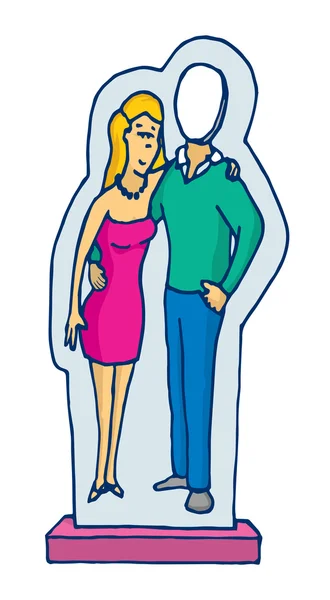 Cardboard stand up couple figure with missing man — Stock Vector