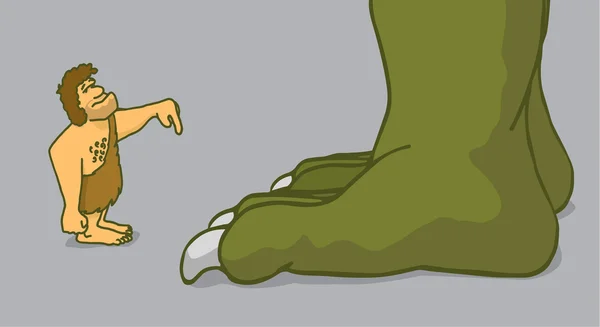 Cavernícola entrenando o domesticando a un dinosaurio — Archivo Imágenes Vectoriales