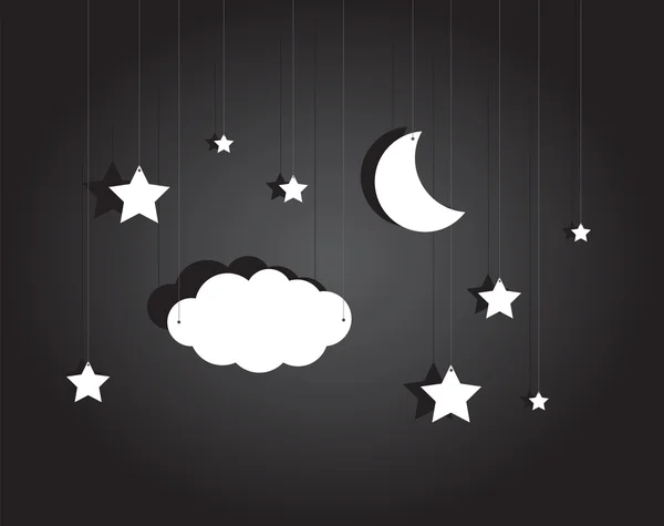Night stage with hanging sky of stars, cloud and moon — Stock Vector