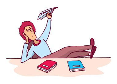 Distracted student throwing a paper plane clipart